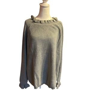 Hayden Women's Gray Knit Sweater with Ruffle Trim